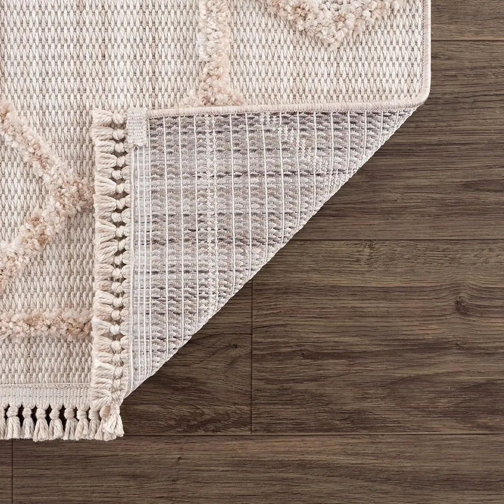 Malilinao Farmhouse Living Room Bedroom Modern Moroccan Trellis Area Rug-Soft Shaggy High Low Carpet-High Pile