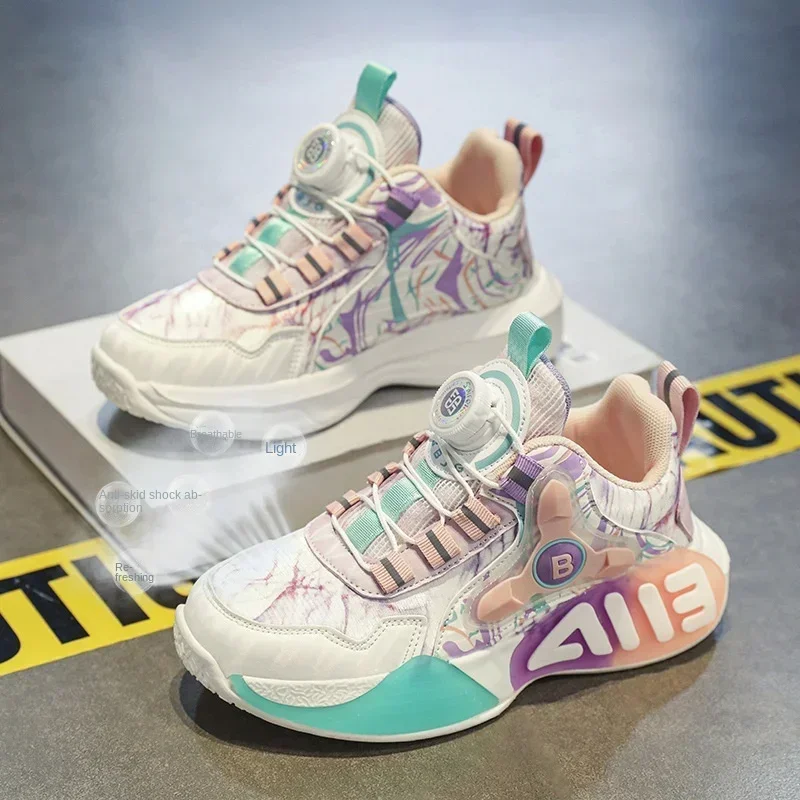 

Girls Summer 2024 New Casual Fashion Sports Shoes Boys Mesh Breathable Middle and Large Children Basketball Shoes