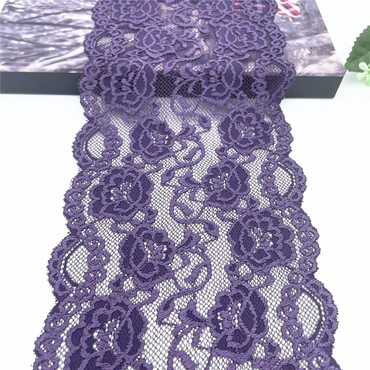 3y/Lot 15cm Grape Purple Stretch Elastic Lace 1