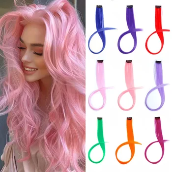 22Inch Synthetic Long Straight Clip In Hair Extensions High Temperature Hairpieces Rainbow Colors Hair Accessories for Women