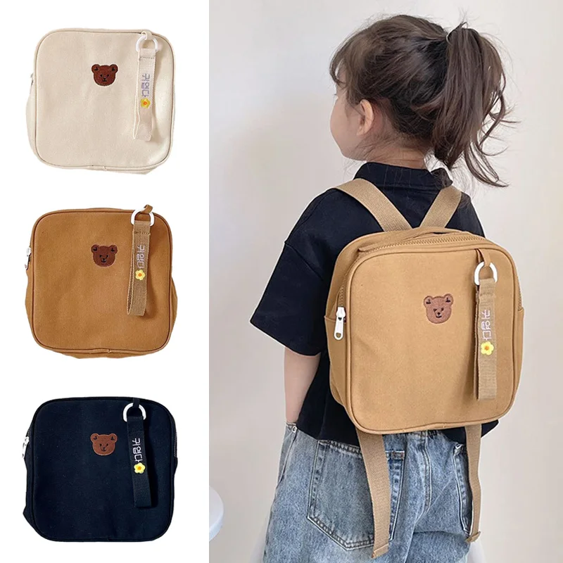 Cute Kids Backpack Cartoon Bear Embroidery School Bag Kindergarten Backpacks for Boy Girl Square Casual Schoolbag Children Gifts