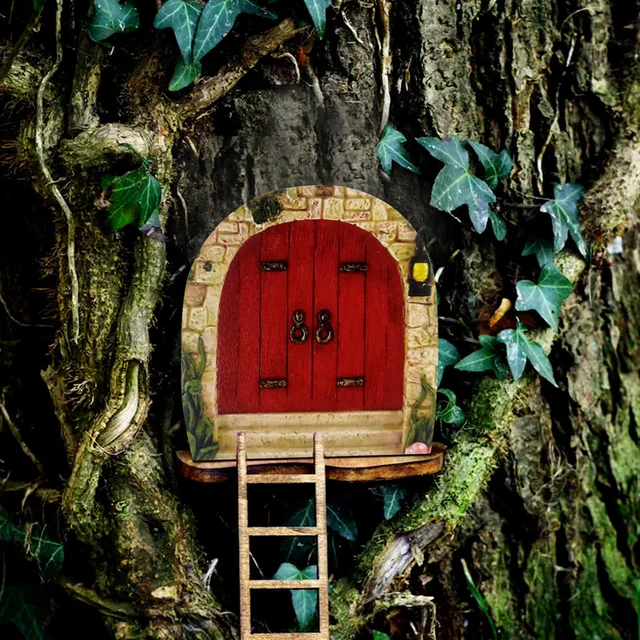 Miniatűr Tündér Gnome Ajtó Figurák Elf Otthon Az Udvar Művészeti Kerti Fa Szobor Szobrok Dekoráció Szabadtéri Tündérkert - Image 4