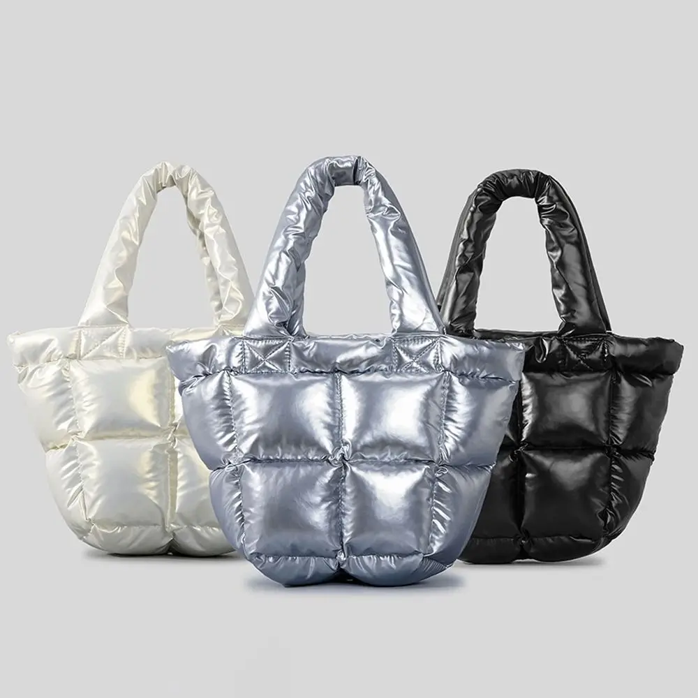 

Down Cotton Padded Puffer Tote Bag Lightweight Down Padding Soft Shopper Bag Winter Large Capacity Quilted Puffy Handbag Women