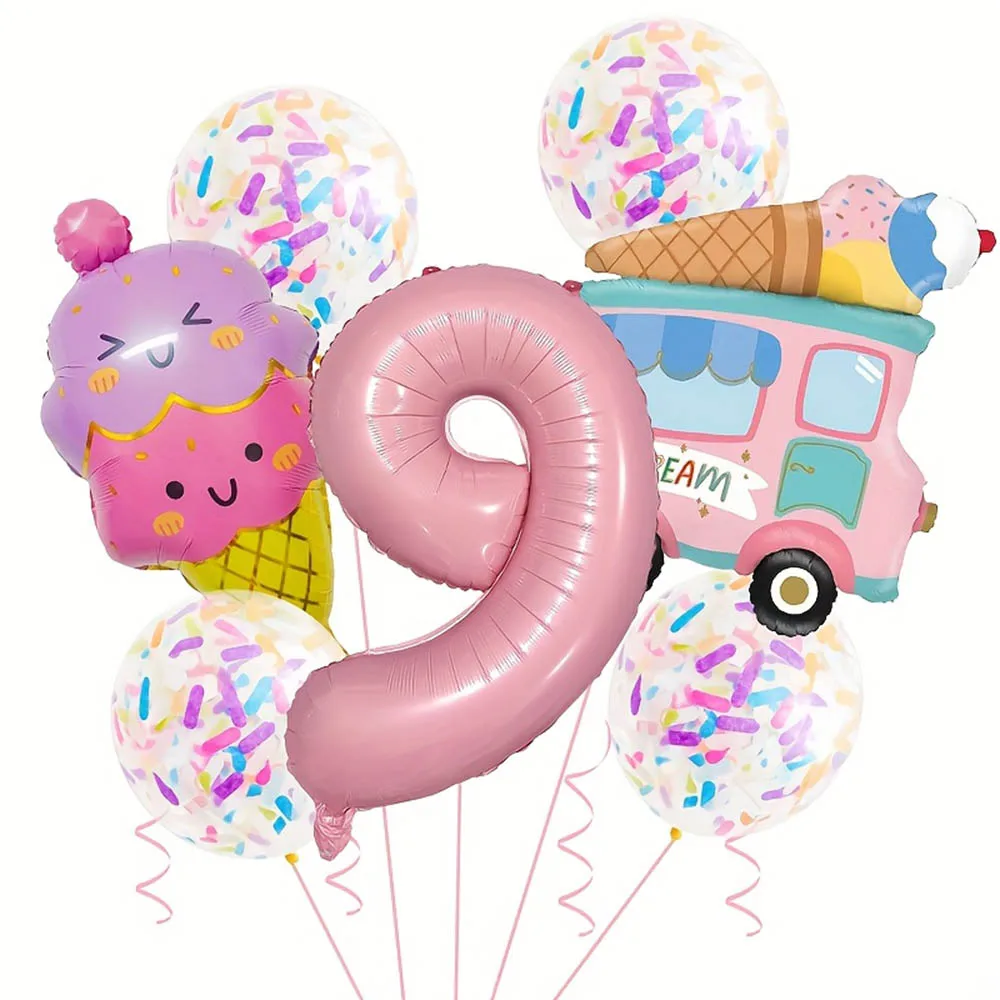 Eiscreme Donuts Rosa Eiscreme Auto-Themen-Geburtstagsballon Rosa digitale Folienballons Geburtstagsparty-Zubehör Dekoration Geschenke – Detail 9