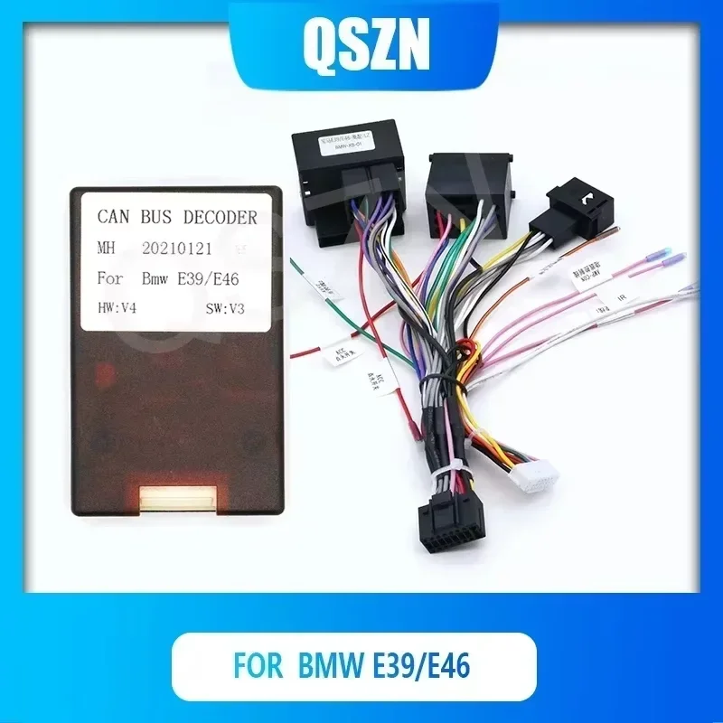 QSZN DVD 16 핀 전원 케이블 BMW 5 (E39)/ X5 (E53) 용 Canbus 박스 디코더 하네스 배선 케이블 자동차 라디오