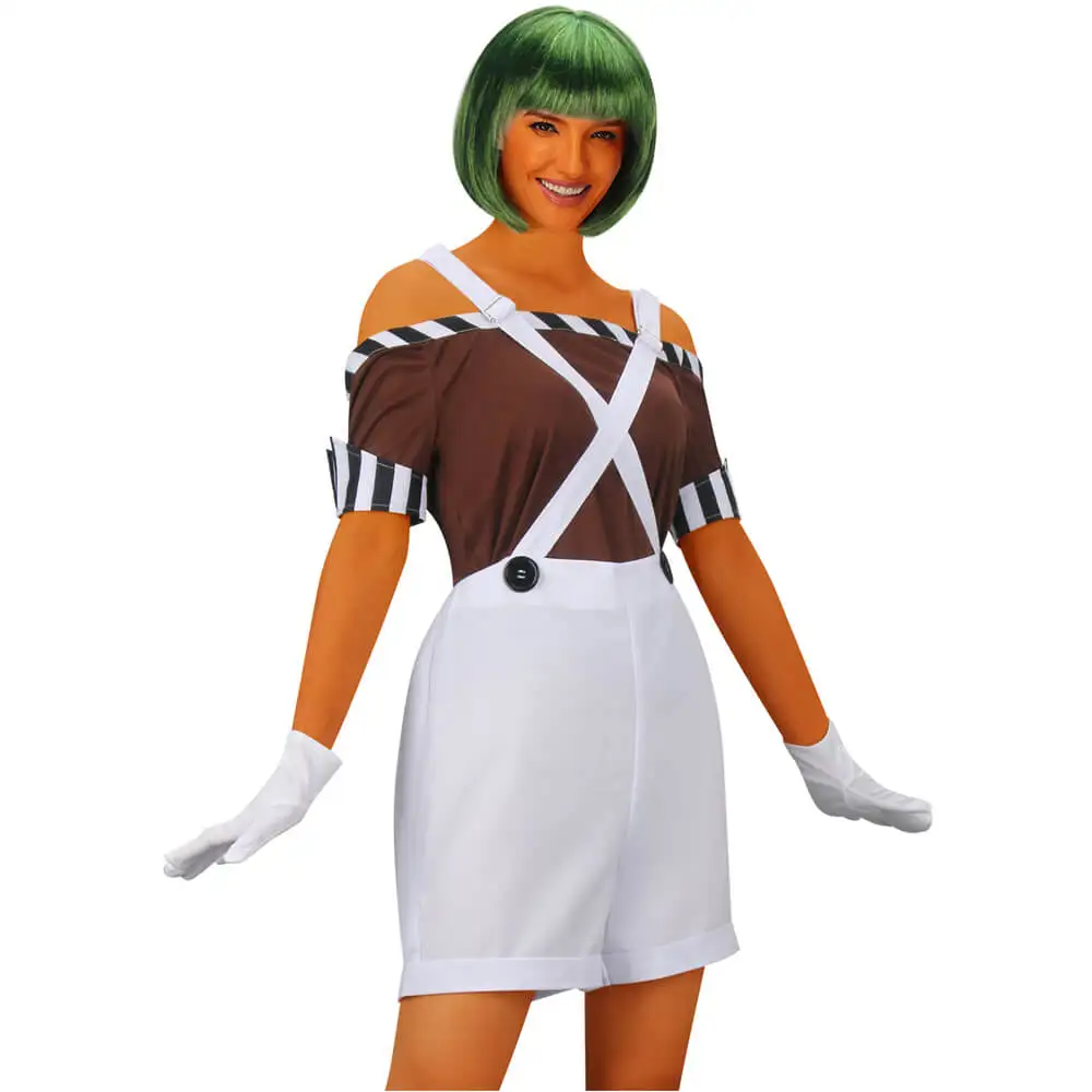 

Women's Chocolate Factory Worker Costume Oompa Loompa Willy Outfits With Wig