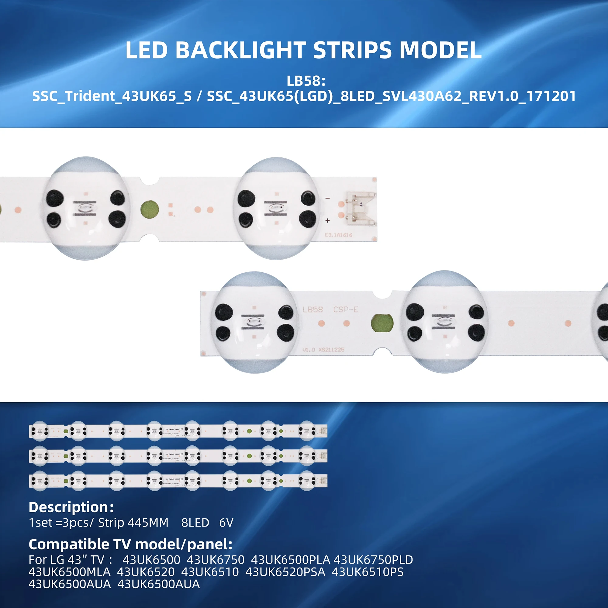 Tira Led para 43uk6500 43uk6750 43uk6520 43uk6510 43uk6520psa 43uk6510psf Hc430dqg-slur-a14x Lgd43062 Trident_43uk65 _ s Svl430a62 - Imagem 3