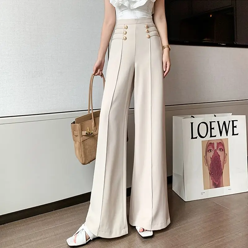 

Classic 2024 Winter Style High Waist Woolen Wide-Leg Pants Straight Office Elegant Suit Pant Women Drape Casual Trousers B64