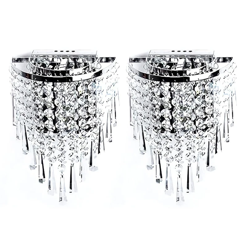 

2X Modern Crystal Wall Lamp Chrome Sconce Wall Light For Living Room Bathroom Home Indoor Lighting Decoration