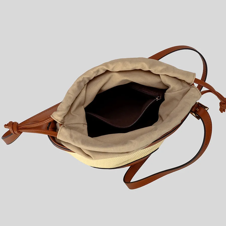 Casual Straw Woven Beach Bucket Bags For Women Luxury Designer Handbags Purses 2025 New In Papyrus Weaving Handle Small Shoulder
