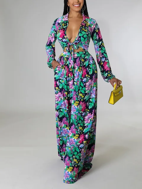 Seun Floral Print Crop Top and Wide Leg Pant - Image 3