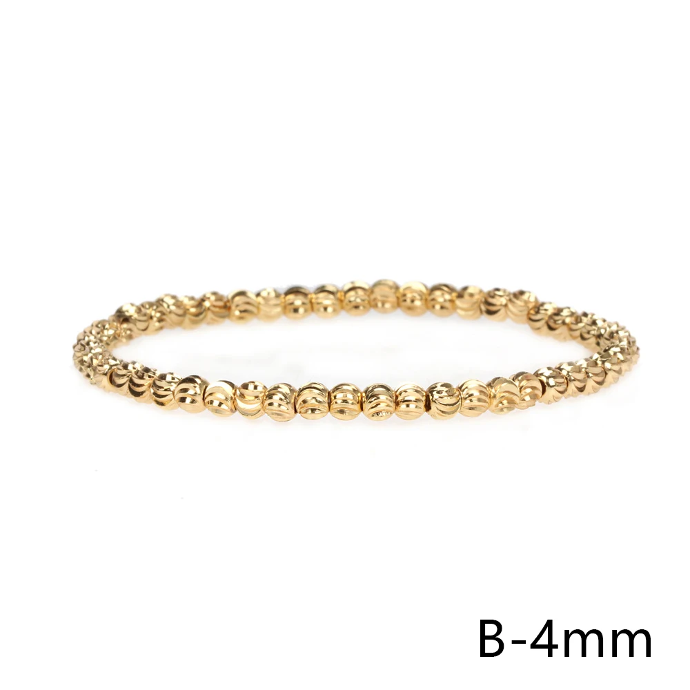 18k Gold Plated Stainless Steel 3mm 4mm 5mm Beaded Bracelets for Women  Small Beads Strand Bracelet Hand Jewelry Gift