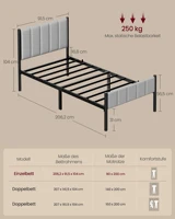 Полка для кровати VASAGLE, с мягким изголовьем, каркас кровати, сталь, простая сборка — изображение 6