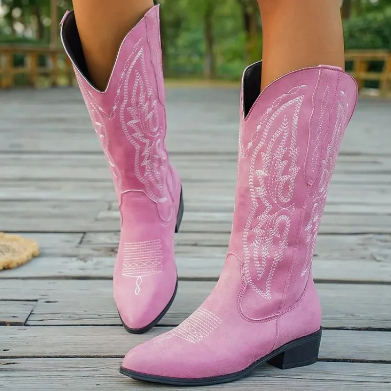 Women Fashion Boots Spring Low Heel Women Shoes Cool British Embroidered Design Soft Short Boots Party Knee High Boot