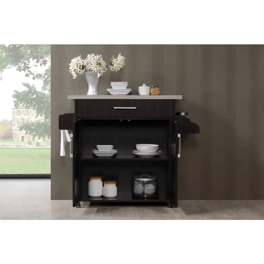 

Kitchen Cart with Spice Rack plus Towel Holder, Chocolate-Grey Storage Cart Kitchen Furniture