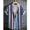 Summer Fashion Men's Casual Short Sleeve Shirts Men's Commuting Daily Wear Striped Printed Tops Extra Large Size S-5XL 1