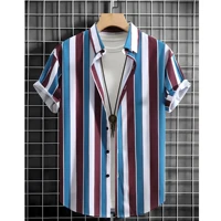 Summer Fashion Men's Casual Short Sleeve Shirts Men's Commuting Daily Wear Striped Printed Tops Extra Large Size S-5XL 1