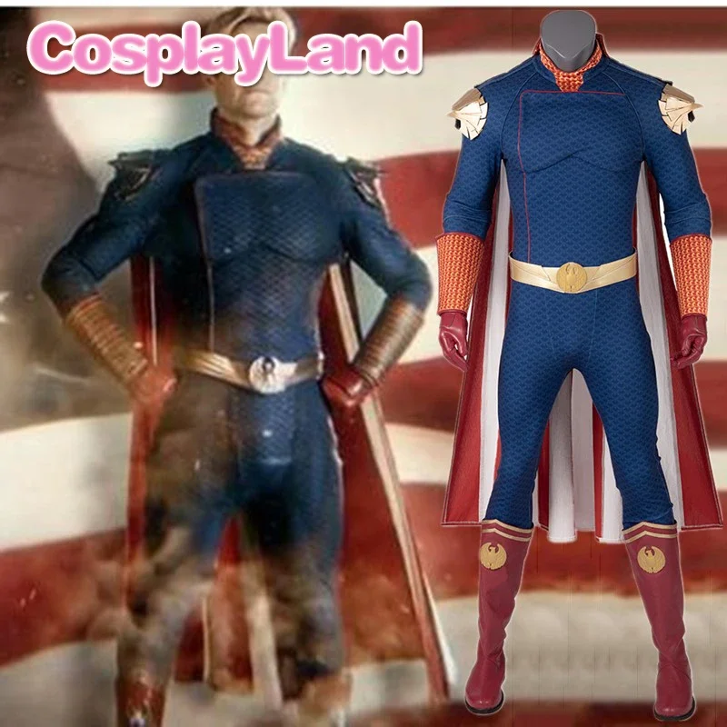 

Костюм супергероя Homelander Cospaly для мальчиков, костюмы на Хэллоуин для взрослых, туфли с рисунком в виде ангела и звезд, голубое боди