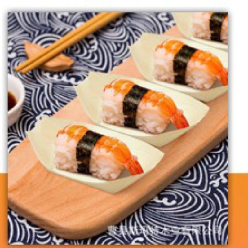 Disposable Wooden Boat-shaped Sushi Plate Japanese Sushi Fries Octopus Maruko Snacks Fruit Box Wood Dessert Bowl Plate Food Tray