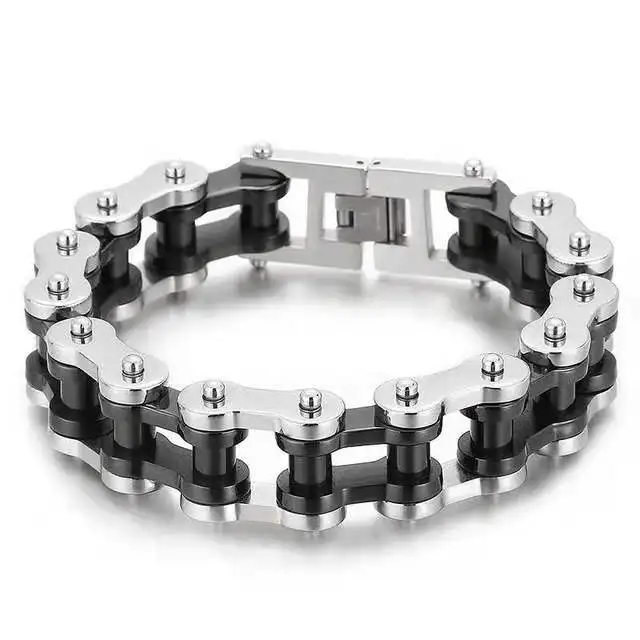 Heavy Punk Rock Rainbow Blue Chain Bracelet in Titanium Steel