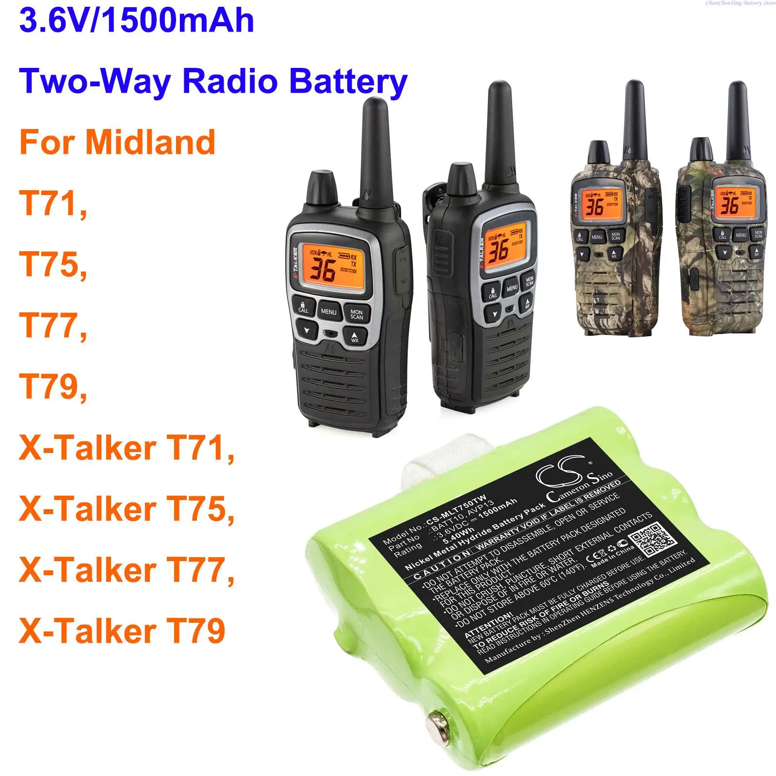 

Аккумулятор Cameron Sino 1500 мАч для двусторонней радиосвязи BATT10, AVP13 для Midland X-Talker T71, X-Talker T75, X-Talker T77, X-Talker T79