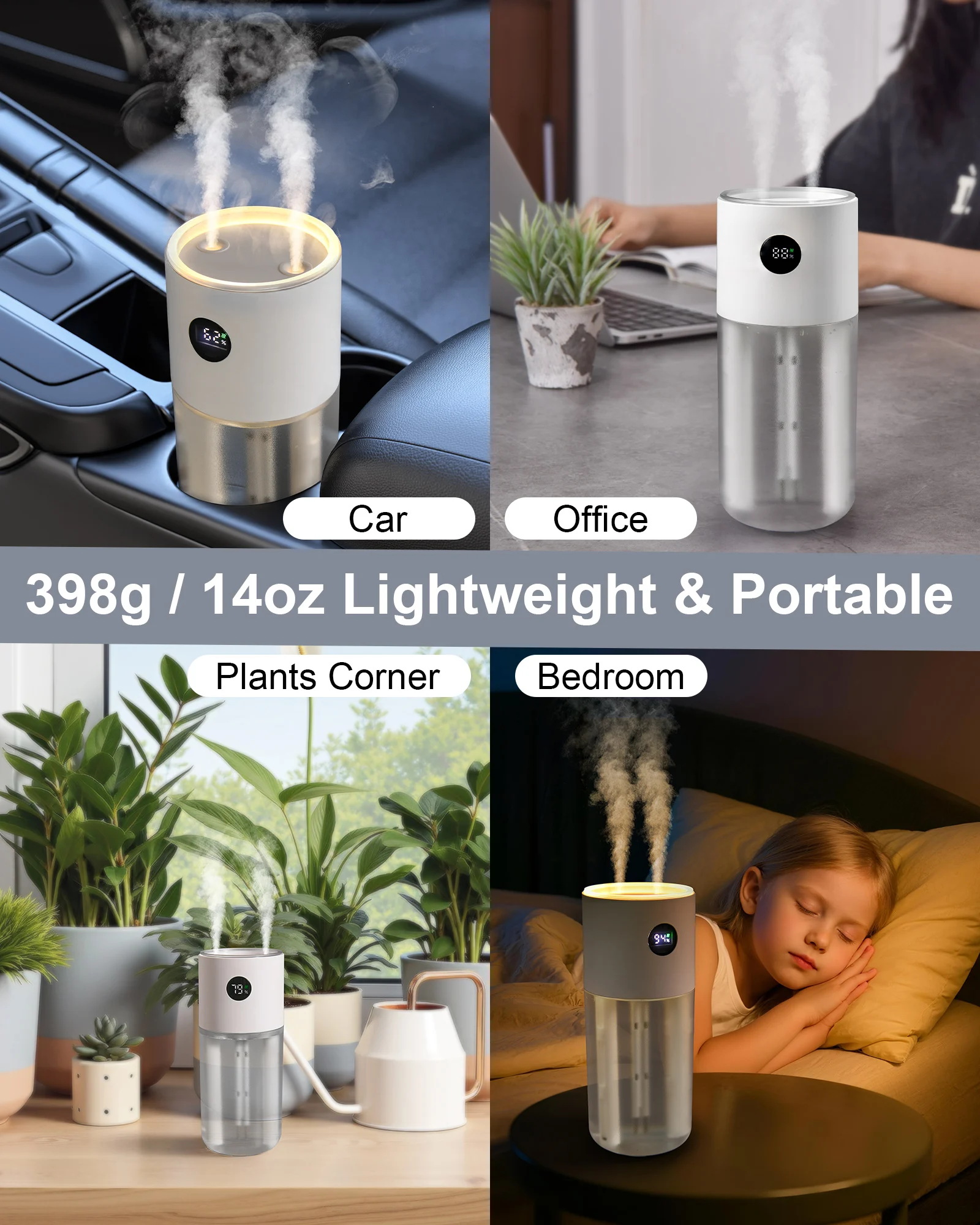 이리 자동차 가습기 3000mAh 배터리 500ml USB 휴대용 더블 스프레이 대용량 미스트 자동 가습기 차량용 여행용품 398g