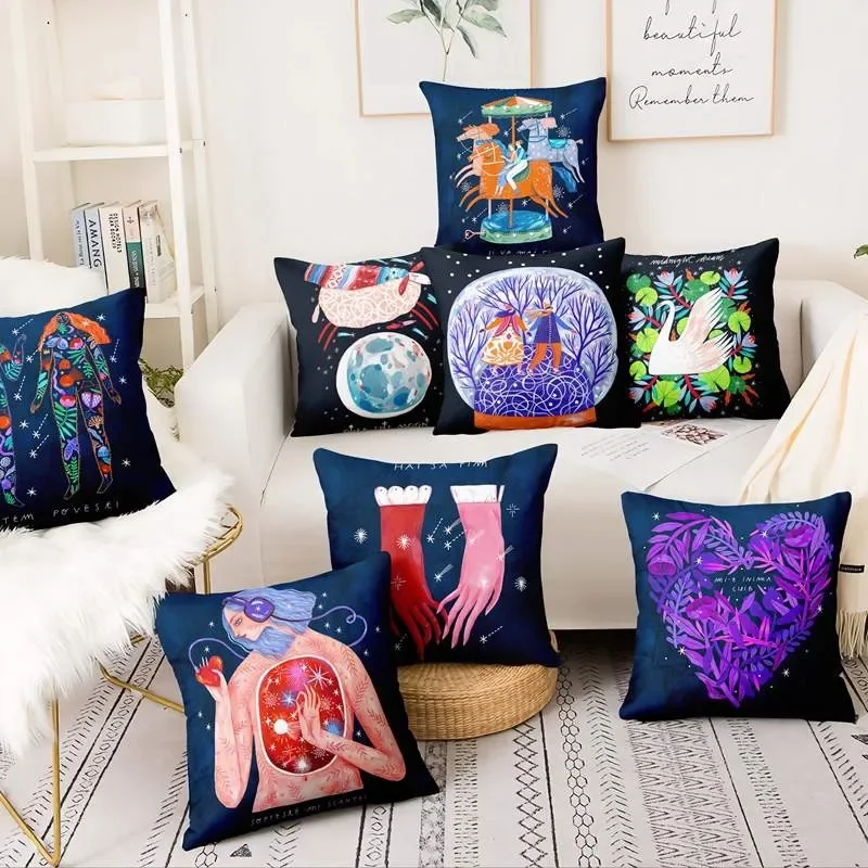 

Linen Hand In Cushion Pillow Home Decor Sofa Throw Cover Midnight Dream Painting Printed