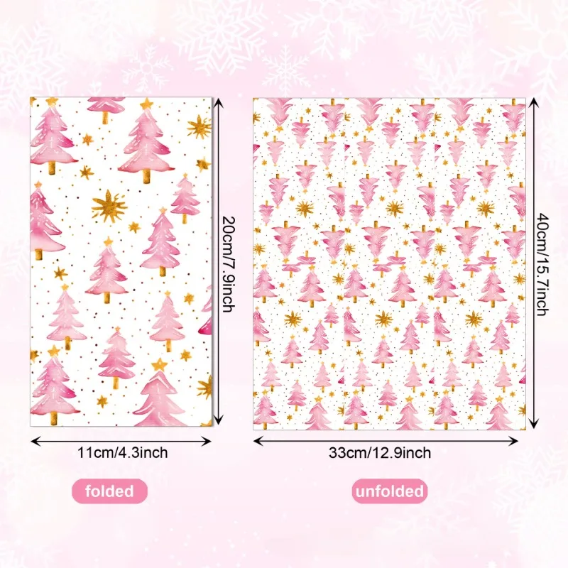 20 stücke 33*40cm 2-lagige große Weihnachten lange Papiers ervietten rosa Weihnachts baum gedruckt bunte Papier Tischs ets Party Servietten – Detail 6