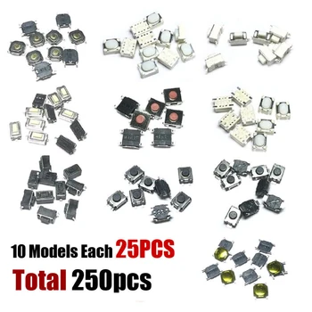 250 × Interruttore a pulsante per telecomando per auto Pulsanti per chiavi per auto Microinterruttore tattile con modelli di scatole Kit di interruttori a pulsante tattili