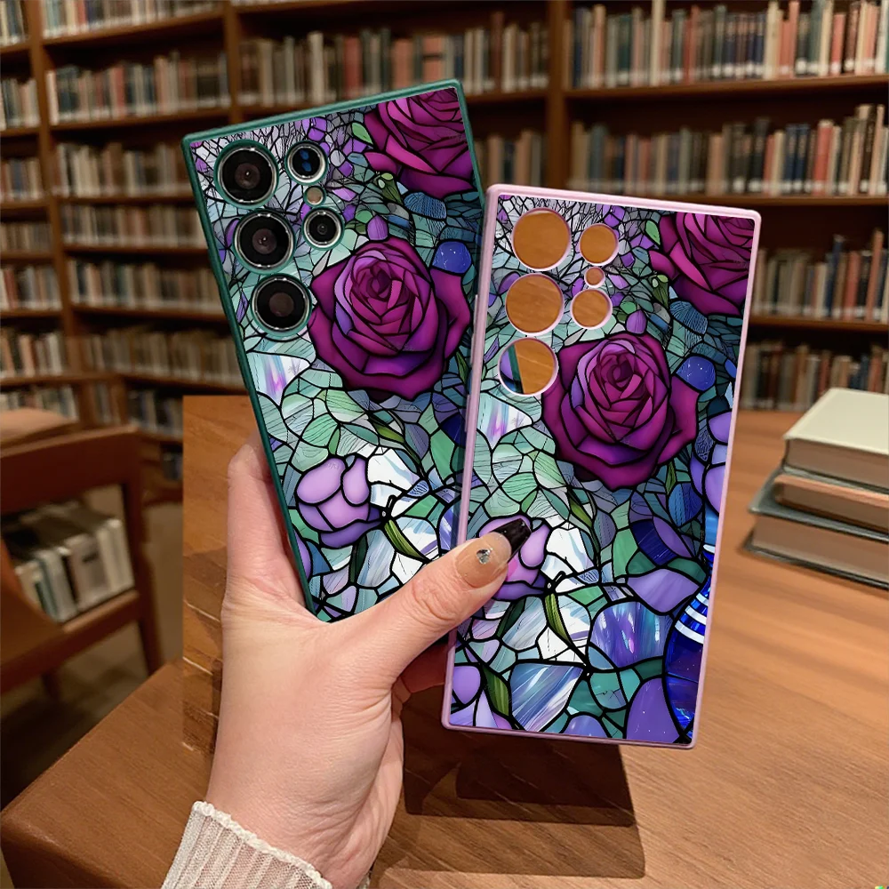 Elegant Stained Glass Purple Rose Soft TPU Slim Fit Shockproof Case