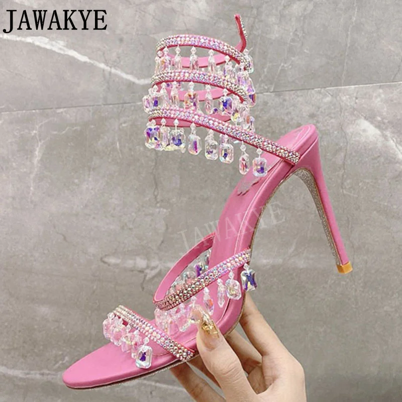 Luxury Gemstone Sandals Summer High Heel Formal Crystal Party Shoes