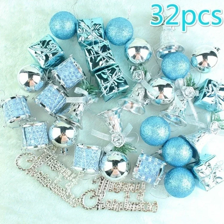 32Pcs Lake Blue Christmas Lotto Pack Pendant Christmas Tree Ornaments Christmas Pendant Christmas Decorations for Home