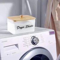 Clear Dryer Sheet Holder Container with Bamboo Lid for Laundry Room Decor Organization and Storage, Clean Dryer Sheet Detergent 1
