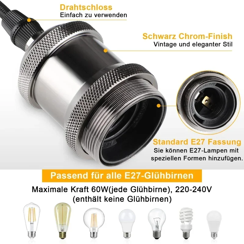 Vintage Pendant Light Base E27 Retro Industrial Pendant Lamp Simple Hanging Lights 110V 220V Fixtures E27 for Restaura 1M lamp holder lamp bulb holder lamp base pendant light hook