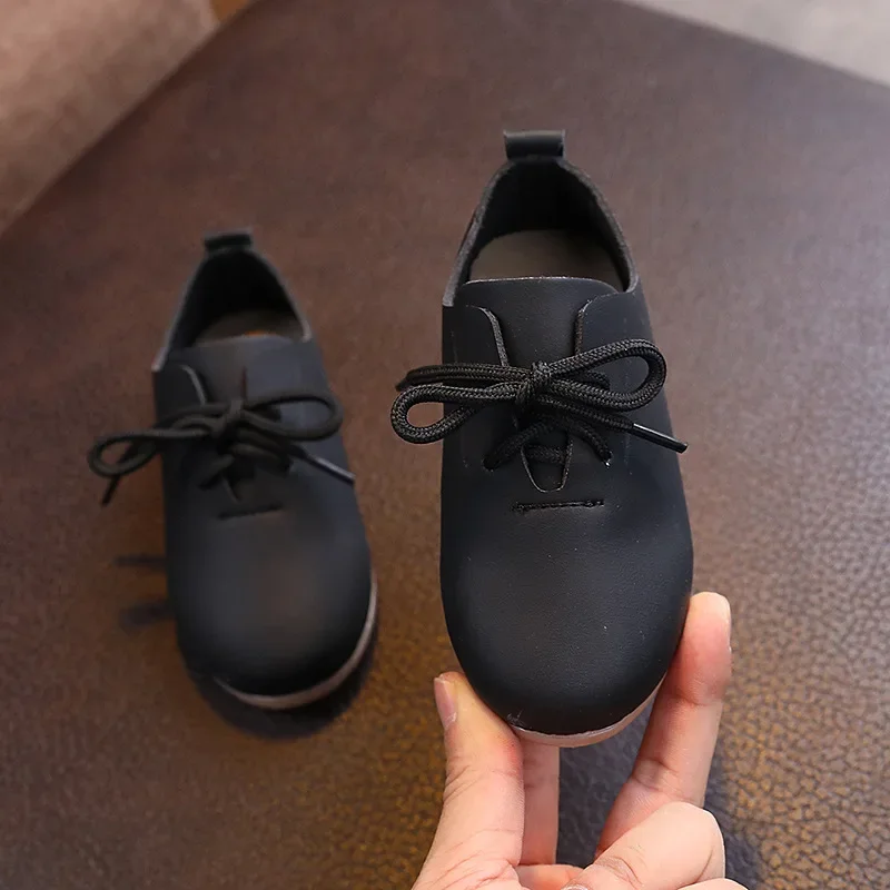 Spring Autumn Boy Shoes Fashion Solid Small Leather Shoes for Girls Soft Soled Lightweight School Lace Up Student Loafers