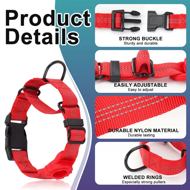 Dog Collar for Small to Large Dogs, Reflective Nylon No Pull Choke Collar with Locator Protective Cover, Metal D-Ring & No Buckl 5