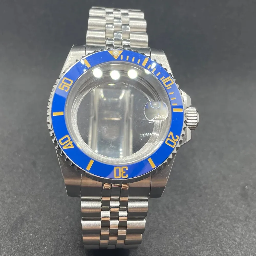 Elegant 40MM Stainless Steel Watch Case with Solid Bracelet and Glide Lock Clasp