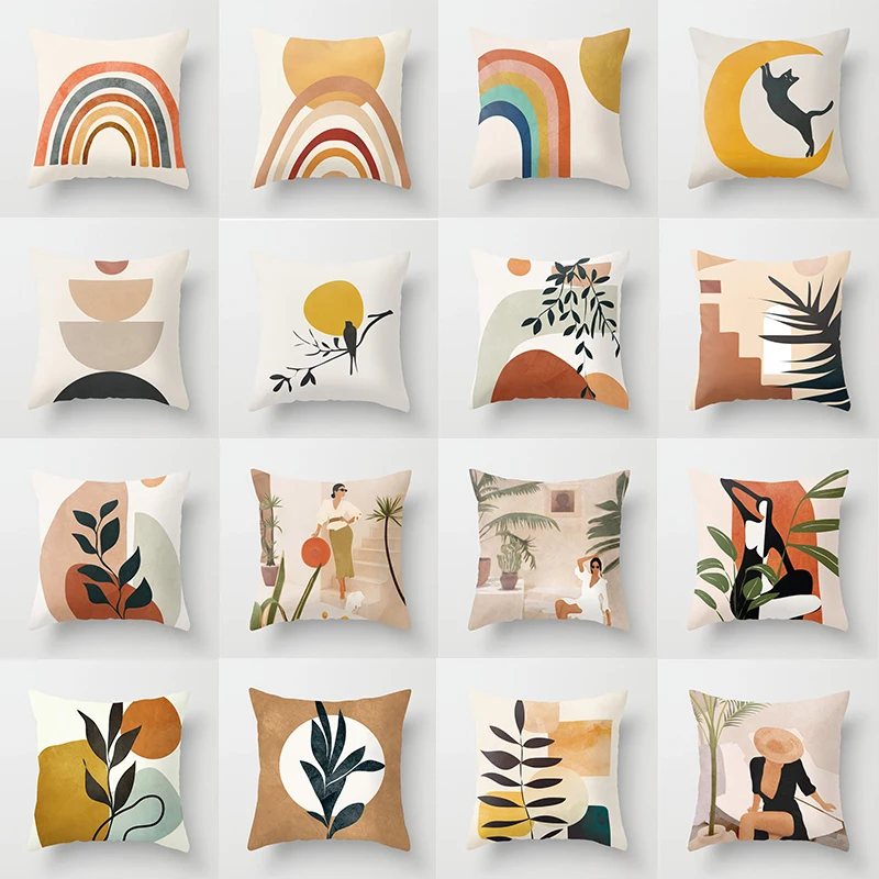 45x45cm Rainbow Pillow Case Short Plush Geometric Sofa Pillow Cover Patchwork Stripe Cushion Cover Waist Throw Decorative