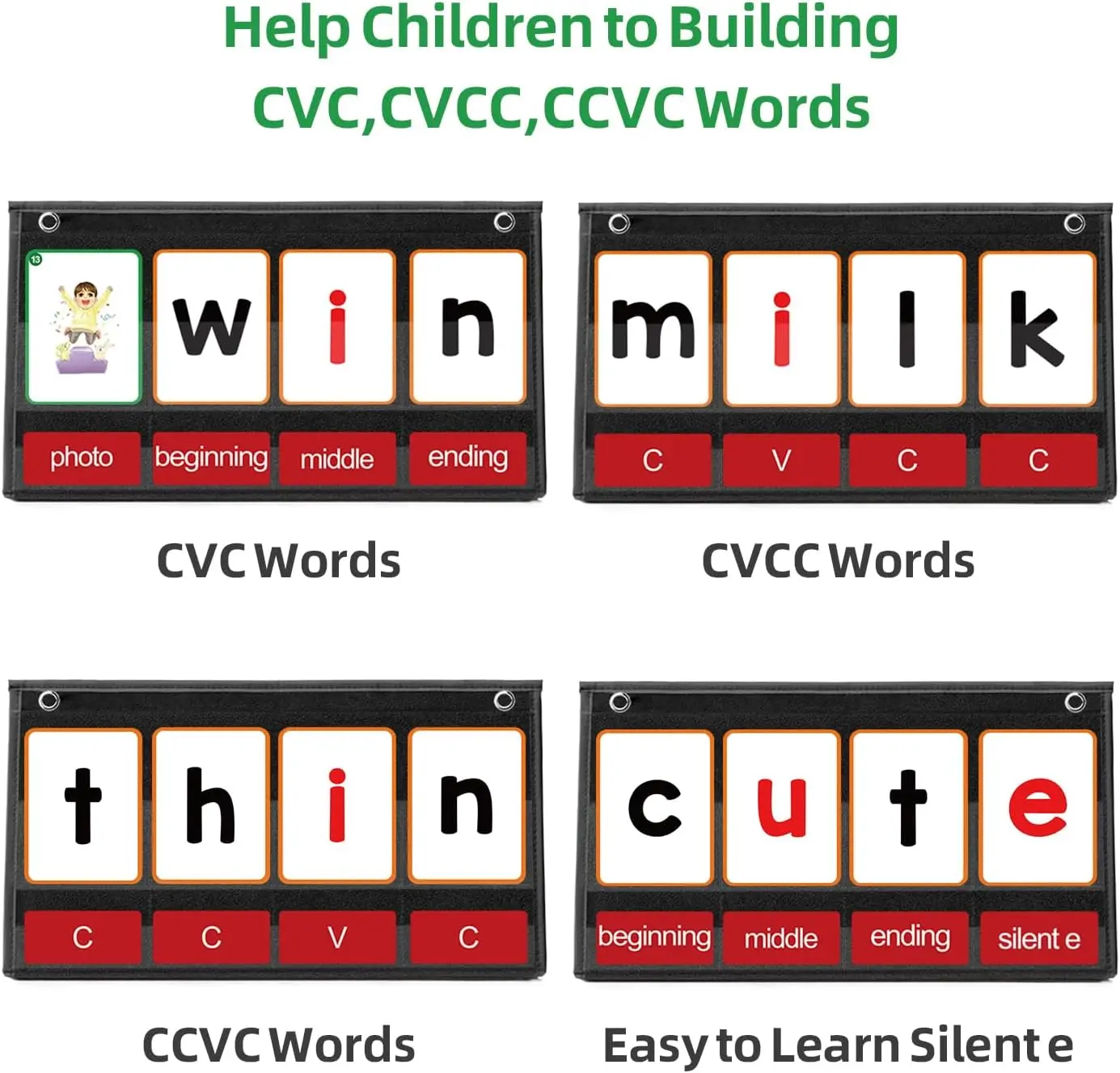 Tabellone Tascabile Da Tavolo Per Imparare A Leggere – 48 Parole CVC E 50 Prime Parole – Set Flashcard Per Bambini Asilo E Scuola Primaria