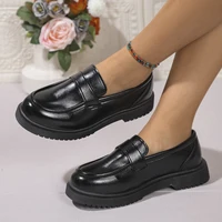 Solid Color PU Leather Flat Loafers Women Comfortable Soft Sole Slip On Shoes Woman Lightweight Casual Shallow Mouth Black Flats