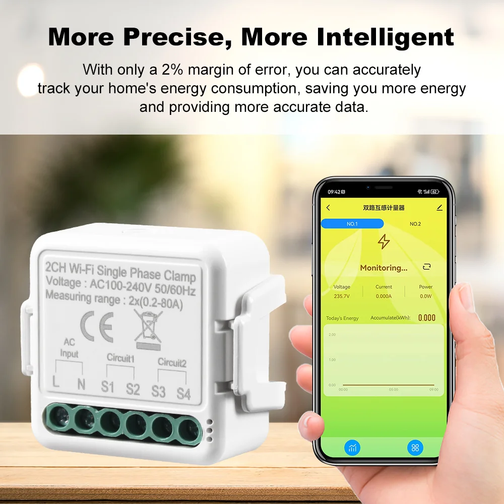 Tuya WiFi smart Energy Meter Bidirectional Two Way 1, 2 Channel with Current Sensor Clamp smart life Monitor Power 80A 110V/240V