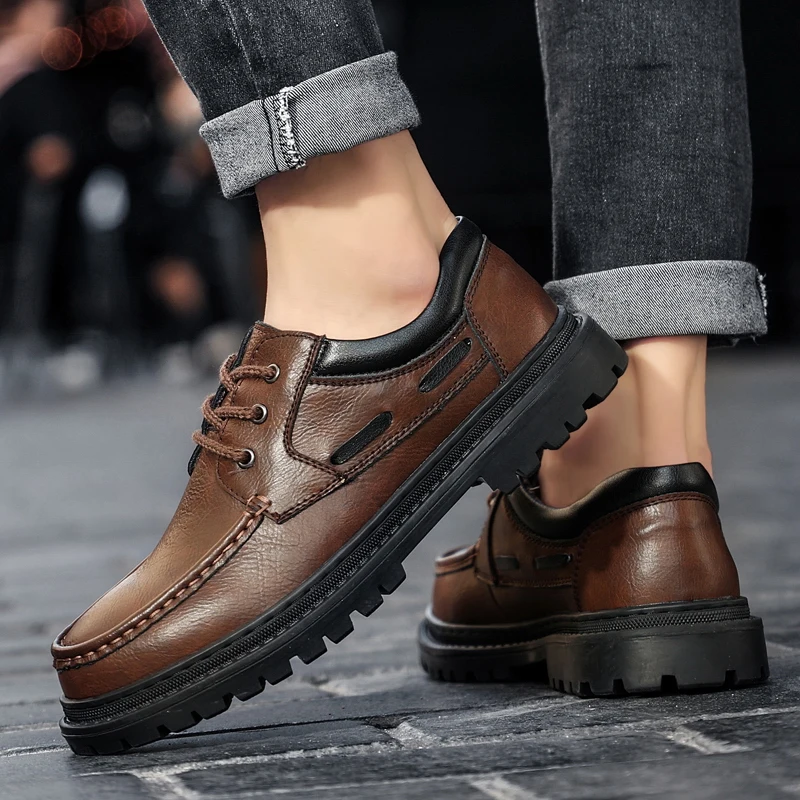 

Fashion Spring Autumn Lace Up Genuine Leather Shoes Brand Comfy Office Style Leisure Walk Oxfords Men Casual Shoes Men's Shoes