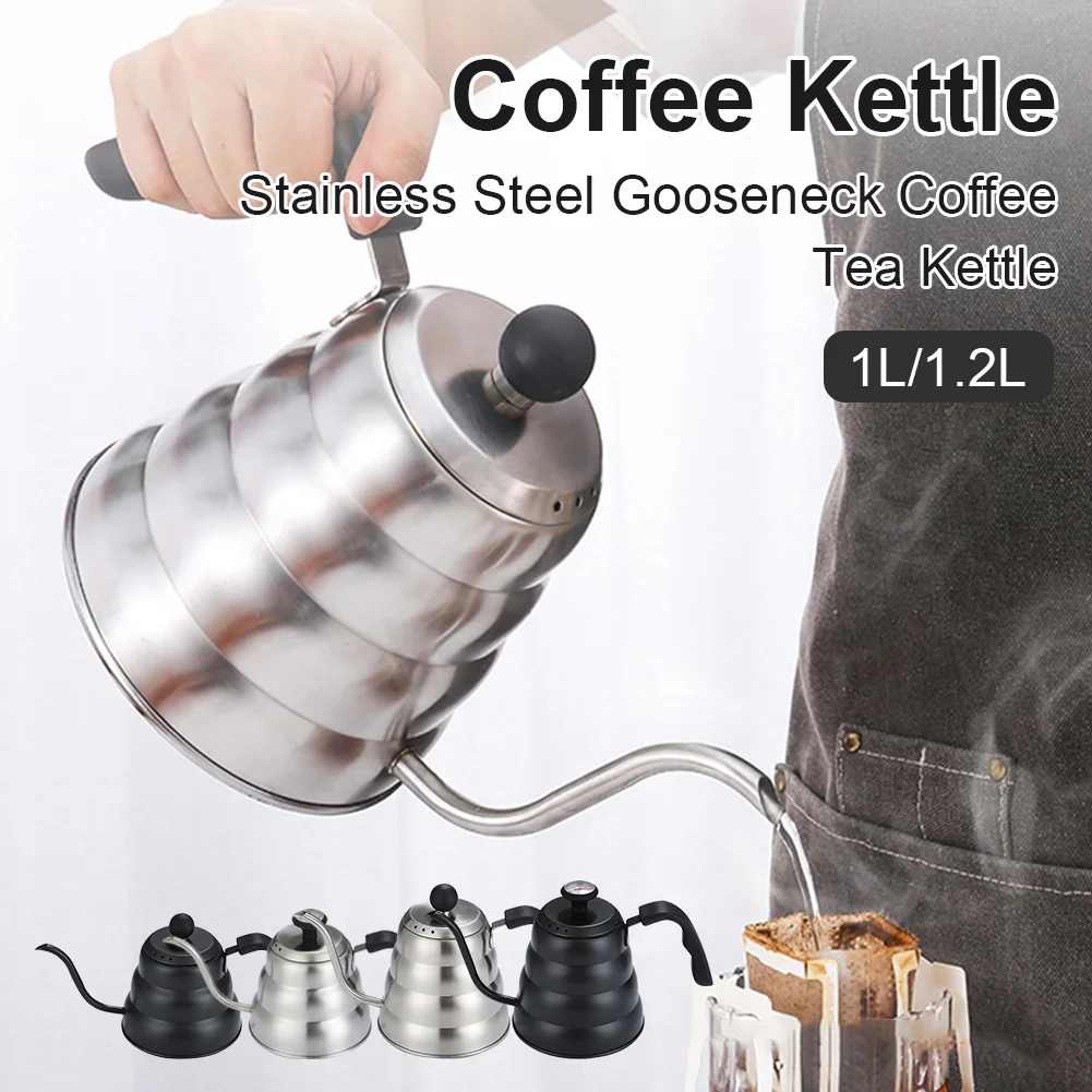 Coffee Drip Kettle Pot 1.2L 1L Pour Over Coffee Tea Pot Stainless Steel for Home Office