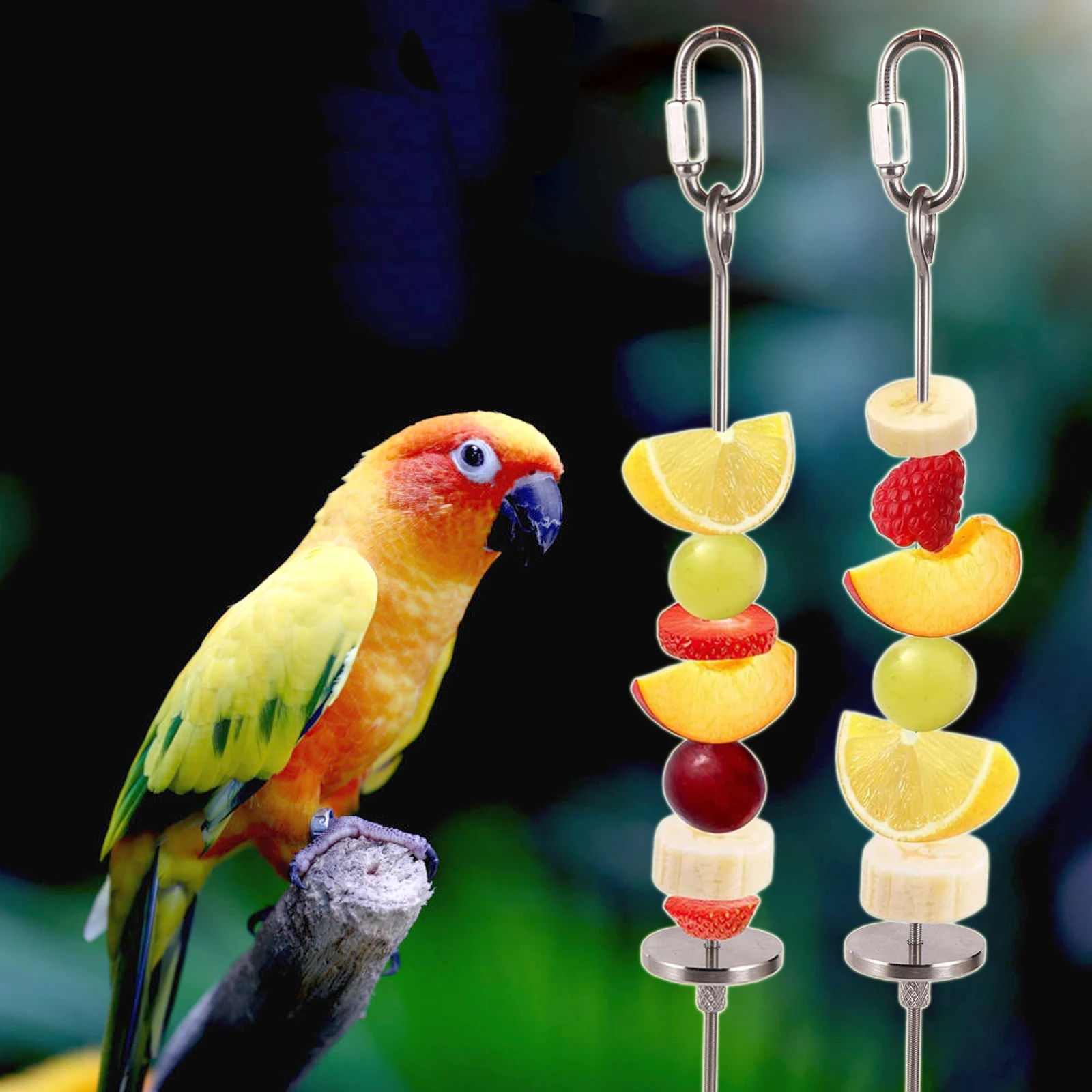 Pet Parrots Birds Food Holder Stainless Steel Fruit Spear Stick Fruit Vegetable Skewer Feeder Foraging Toys Metal Bird Feeder bird toys