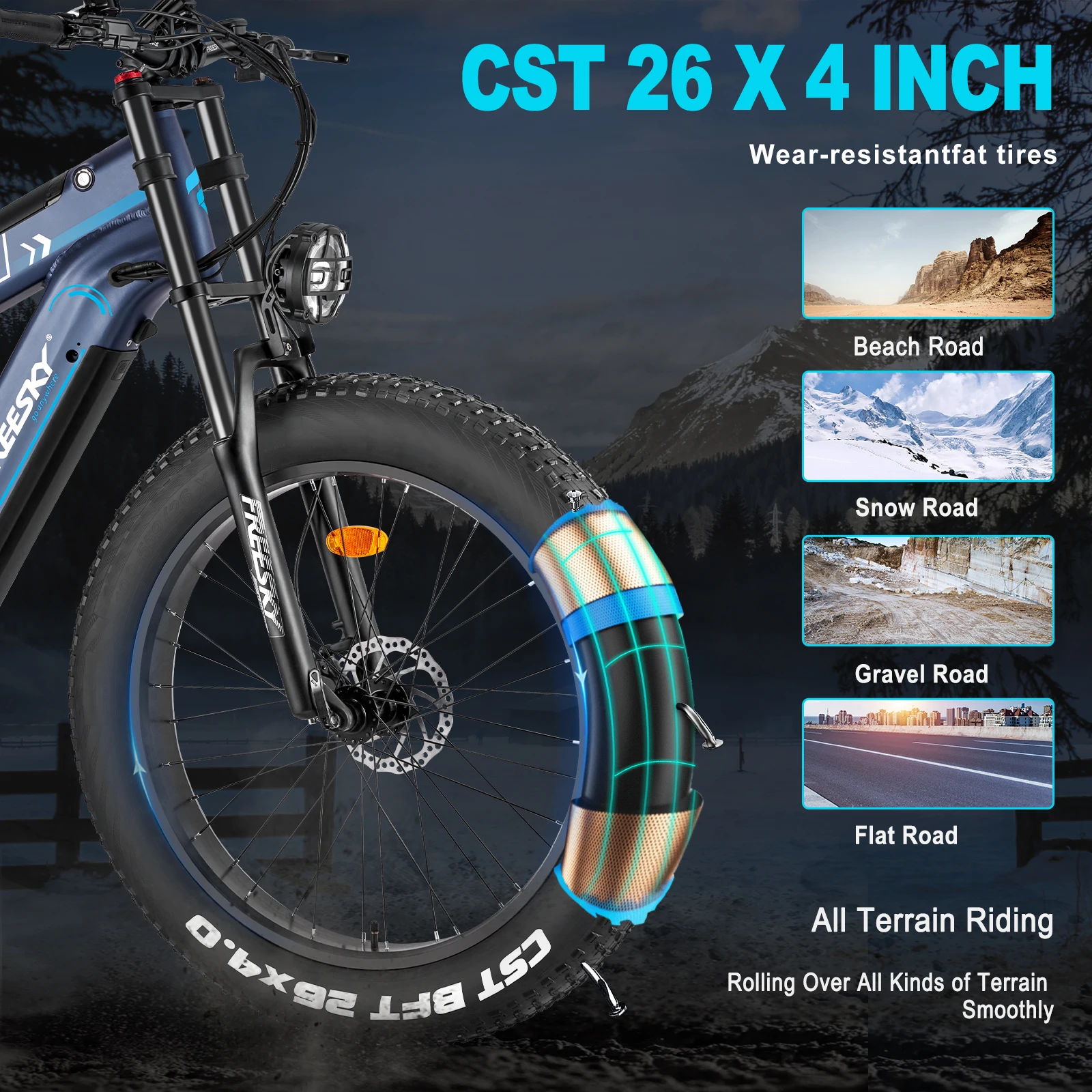 Freesky M520 Bici Elettrica per Adulti, Batteria 48V41Ah, Motore 1200W, Bicicletta Elettrica, E-Mountain Bike con Pneumatici Fat da 26 Pollici - immagine 5