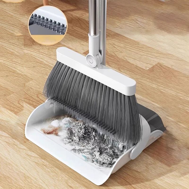 Foldable Dustpan Broom Set with PET Bristles for Kitchen Floor Cleaning