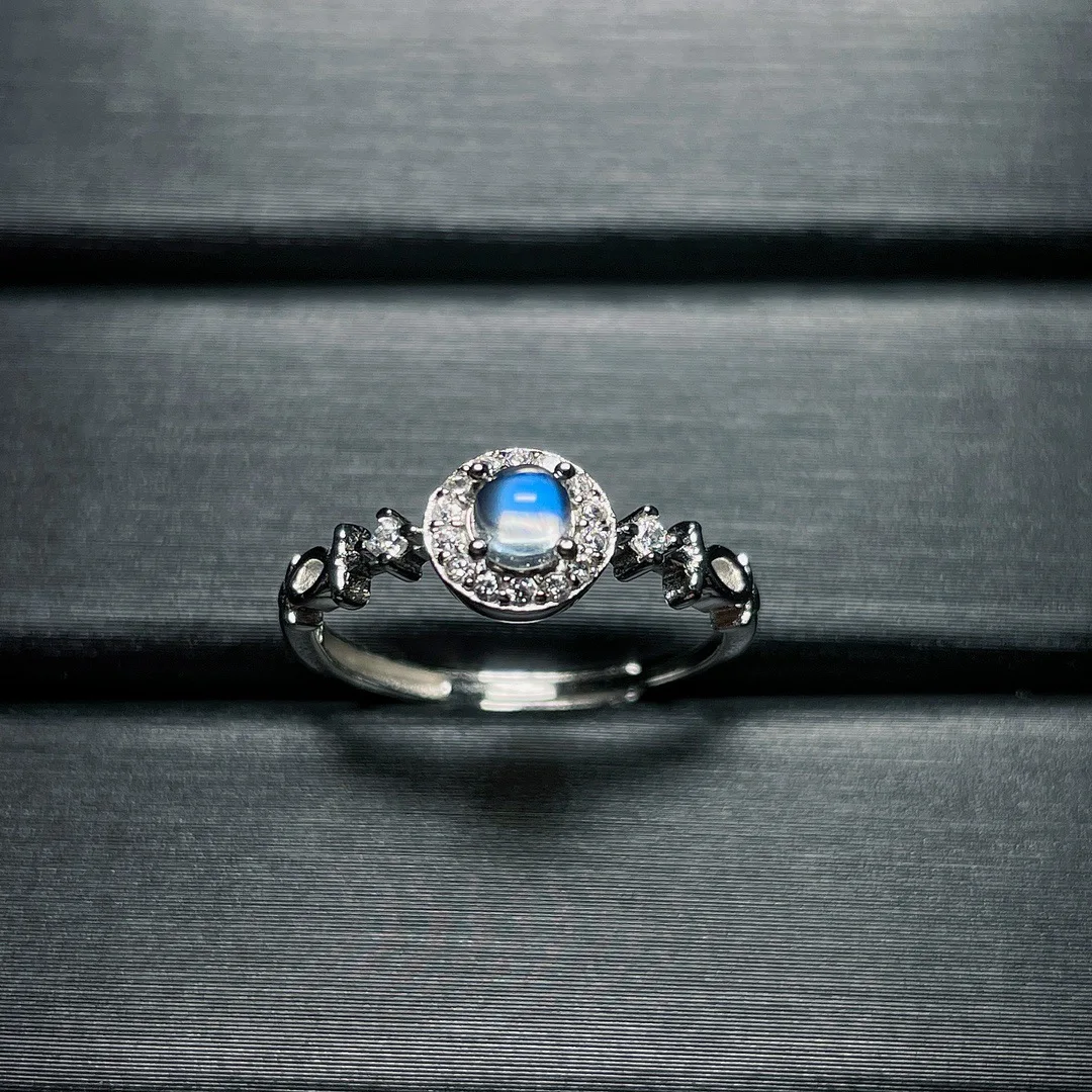 2023 Nuovo S925 Argento Sterling Naturale Indiano Pietra Chiaro Di Luna Argento Bellissimo Anello Di Design Di Apertura Senza Pietra Principale Ottimi