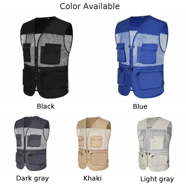 Men's Summer Mesh Fishing Vest Photography Works Multi Pocket Outdoor Journalist Vest Sleeveless Jacket 6