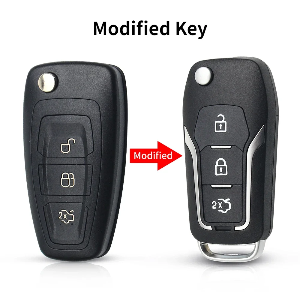 Enhanced Flip Folding Car Key Shell Case with 3 Buttons - Compatible with Select Ford Models