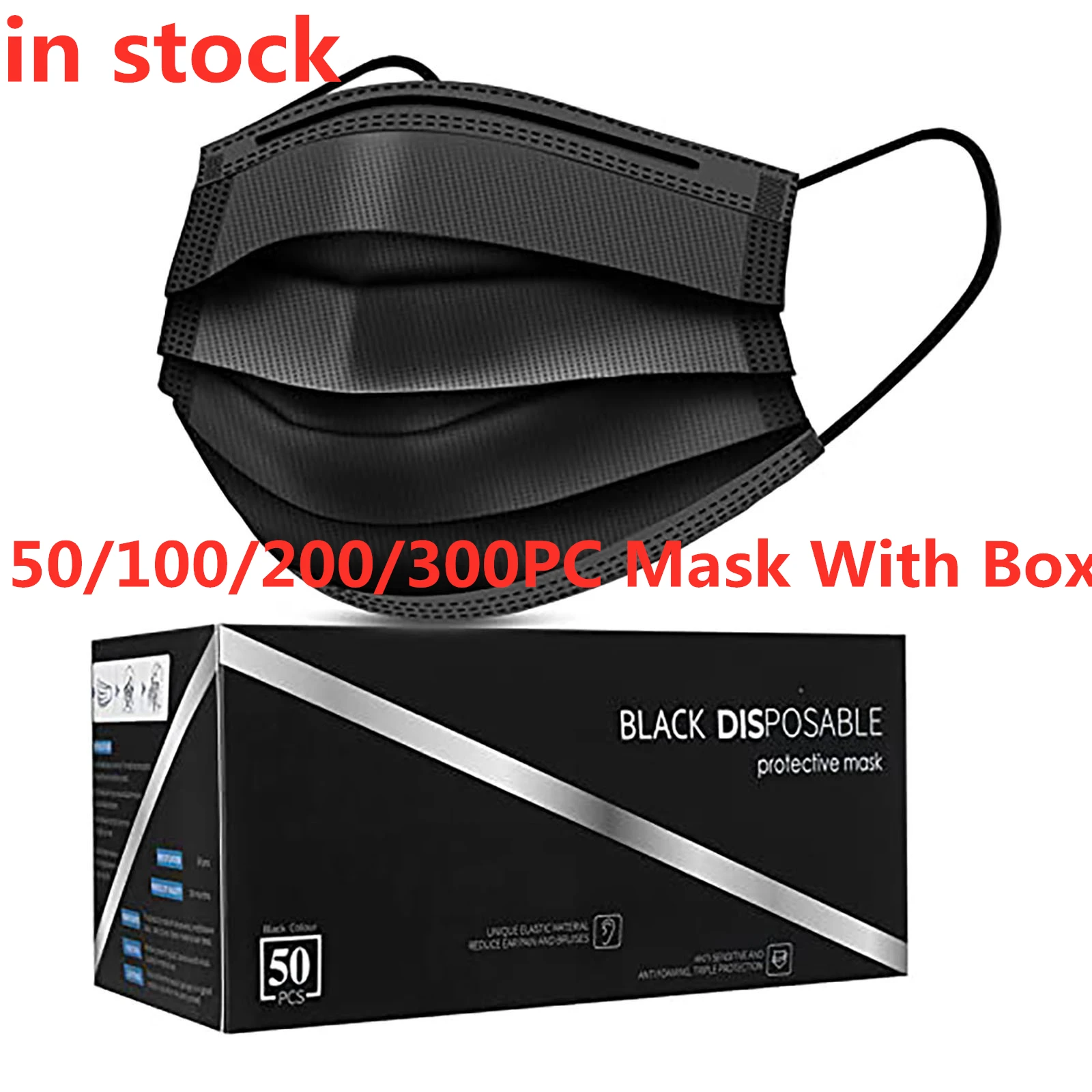 50/100/200/300pcs Black Masks With Box Disposable Face Mask Black Nonwove 3 Layer Mouth Mask Filter Halloween Cosplay Mascarilla funny adult halloween costumes